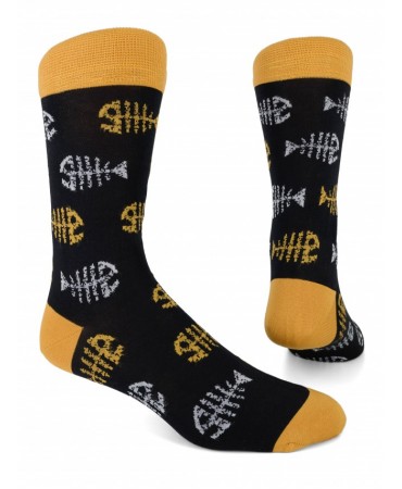 Fashion sock Pournara black with white and yellow herringbones