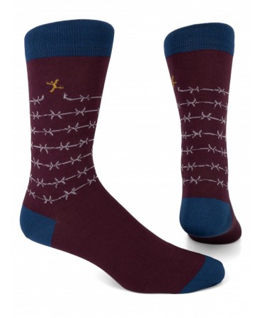 Modern burgundy holly sock with white wire mesh