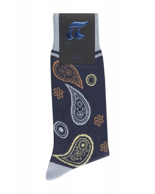 Μπλε μοντέρνα κάλτσα της Πουρνάρα με χρωματιστά λαχούρια 