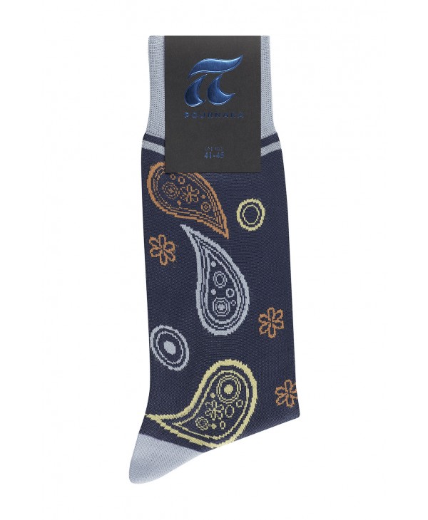 Μπλε μοντέρνα κάλτσα της Πουρνάρα με χρωματιστά λαχούρια  ΚΑΛΤΣΕΣ POURNARA FASHION