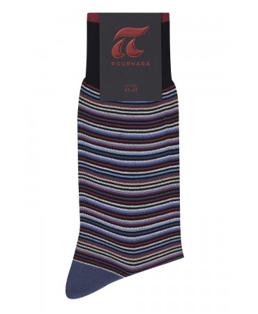 Black sock with stripes in color red raff light blue beige and gray