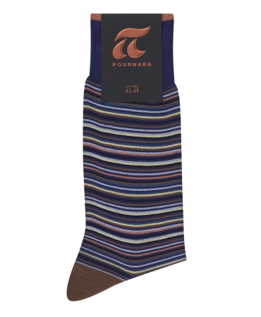 Men's sock blue with black yellow petrol orange stripes