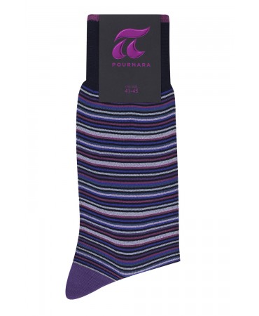 Holly blue sock with purple gray petrol blue and pink stripes