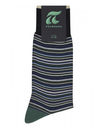 Pournara Fashion men's sock black with green yellow blue and gray stripes