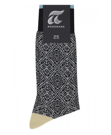 Black sock with a gray geometric pattern