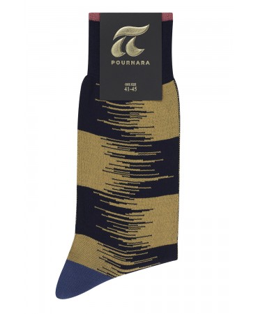 Pournara Fashion men's sock blue with mustard pattern