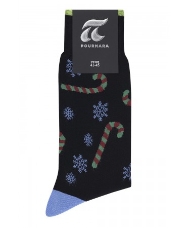 Ανδρική κάλτσα χριστουγεννιάτικη μαύρη με νιφάδες μπλε 