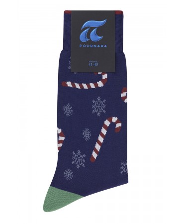 Men's Christmas Stocking Holly on Blue Base with Red Lollipops and Flakes