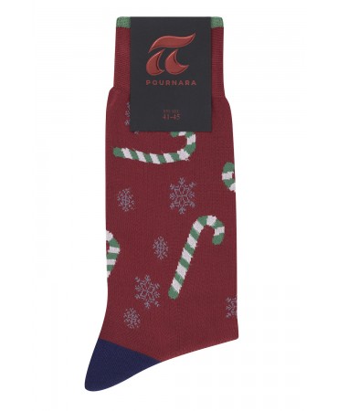 Pournara Men's Red Christmas Stocking with Flakes and Lollipops