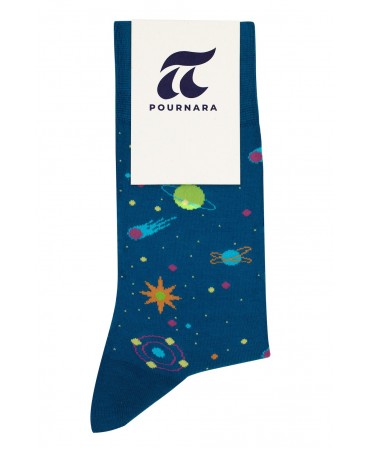 Blue sock with colorful planets