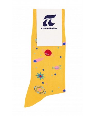 Men's sock yellow with colored planets