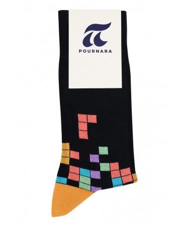 Colorful tetris on black sock