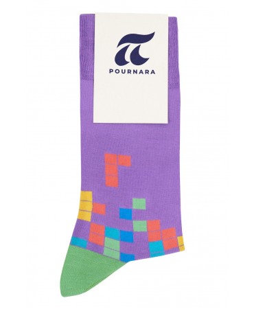 Purple sock with colored tetris