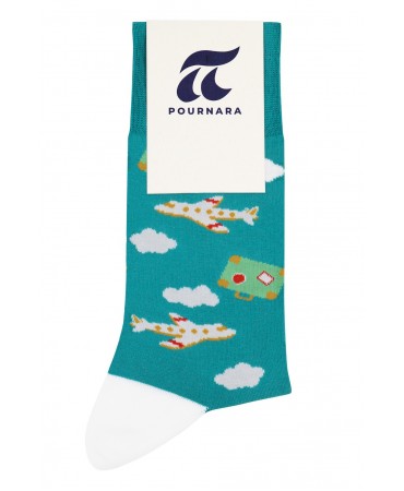 Peanut color men's sock with airplanes and white trim
