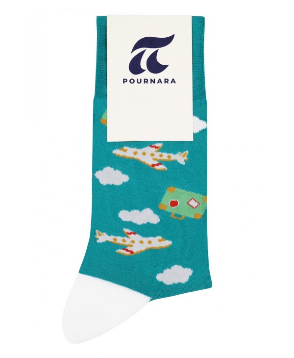 Peanut color men's sock with airplanes and white trim POURNARA FASHION Socks