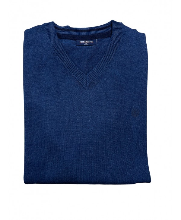 Men's t-shirt in knitted cotton with a small V-raft by PreEnd POLO ZIP LONG SLEEVE