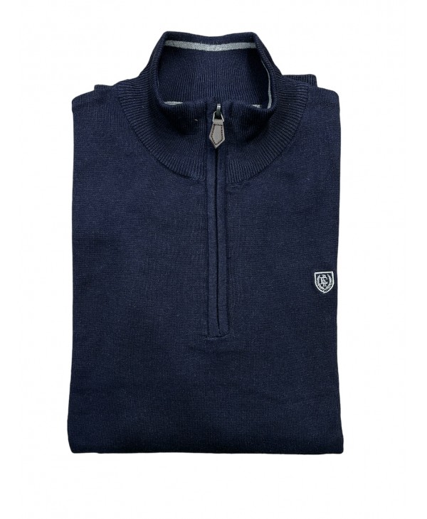 In blue color cotton knit with zipper for men POLO ZIP LONG SLEEVE