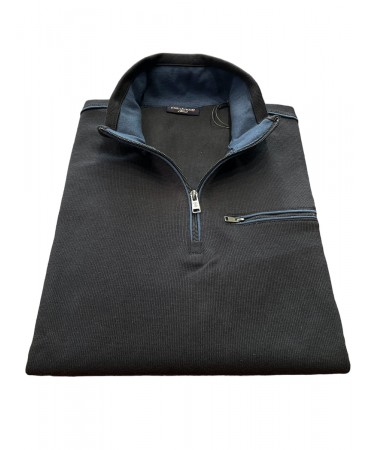 Men's shirt with zipper and pocket in blue color with raff details
