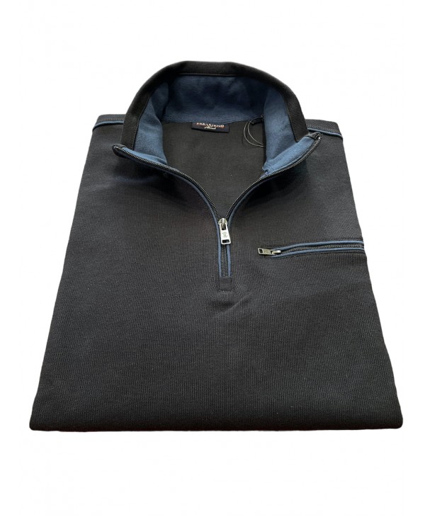 Men's shirt with zipper and pocket in blue color with raff details POLO ZIP LONG SLEEVE