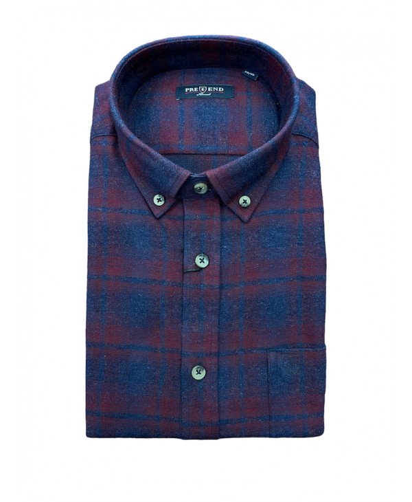 On a red base with blue plaid men's shirt thick comfortable line SHIRT Thick - Jacket