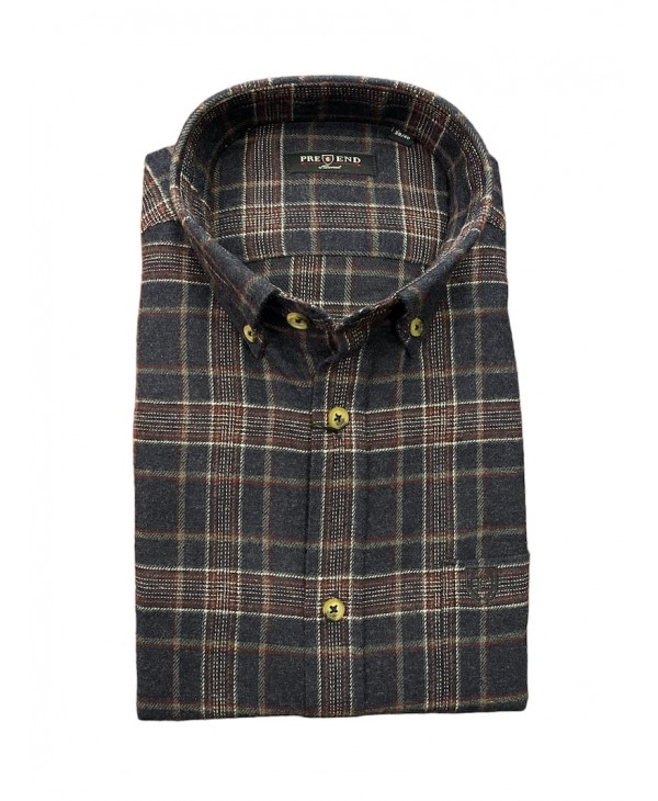 Men's thick blue shirt with burgundy check SHIRT Thick - Jacket