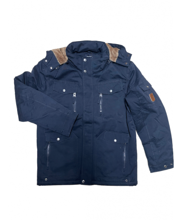 PreEnd cotton jacket with pockets and removable fur on the hood in blue