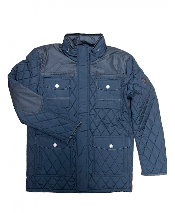 PreEnd quilted jacket in blue with a hood inside the collar and pockets JACKET