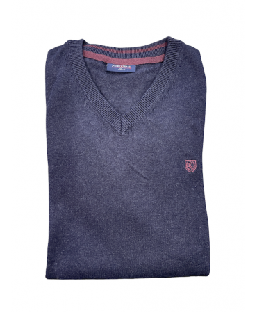 Knitted cotton with a small Ve on the neck in the color blue of PreEnd