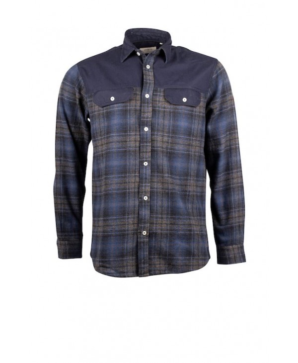 Shacket blue plaid shirt with a ruff base and two flap pockets JACKET