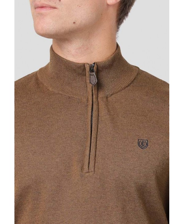 Pole Loopet with Zipper in Brown Cotton Color 100% Pree End POLO ZIP LONG SLEEVE