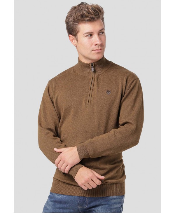 Pole Loopet with Zipper in Brown Cotton Color 100% Pree End POLO ZIP LONG SLEEVE