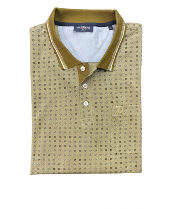 Pre end men's t-shirt with a pocket on a beige base and a small blue design SHORT SLEEVE POLO 