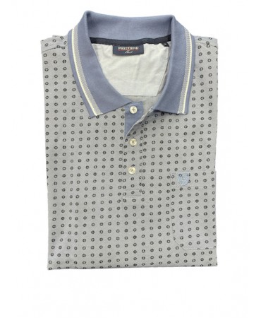 Polo shirt for men with a pocket in a light blue base with a blue small pattern