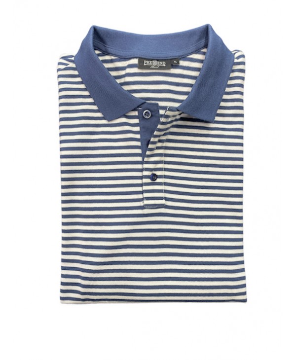 Polo button men's t-shirt on a white base with blue stripes SHORT SLEEVE POLO 