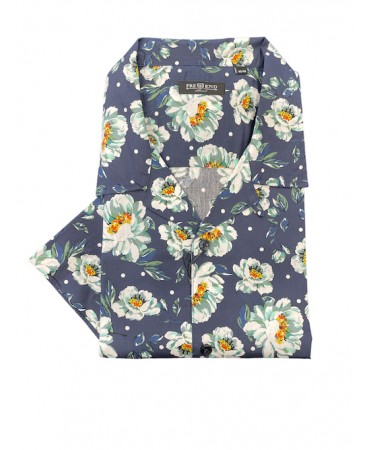 PreEnd shirt for men in a comfortable line printed with short sleeves on a blue base with white flowers