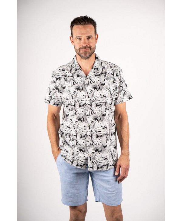 Printed shirt on a white base with black leaves and flowers PRINTED SHIRT
