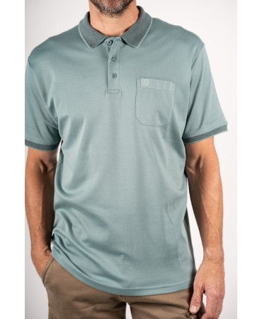 Men's polo shirt with short sleeves and pocket in light green color