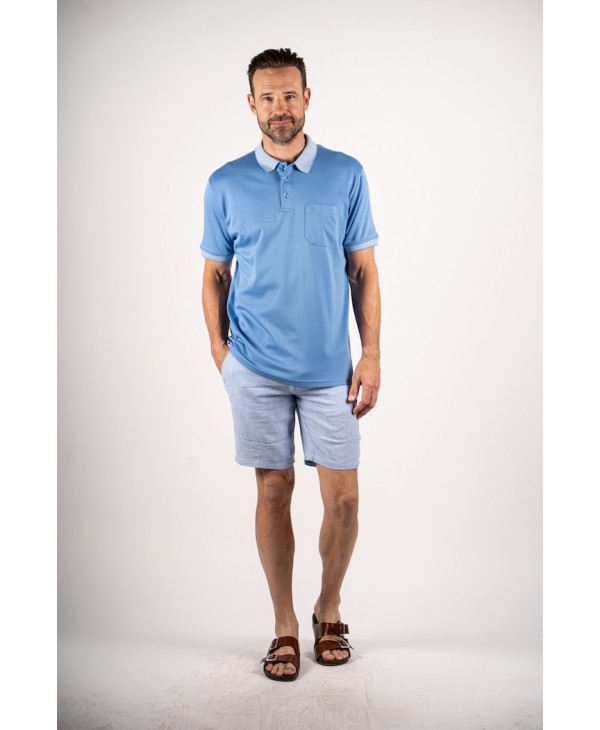 Men's polo shirt with a pocket in an open raff color SHORT SLEEVE POLO 