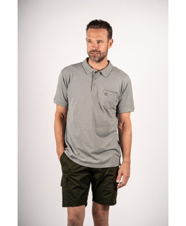 Men's polo shirt with a pocket in olive color and special trims on the collar