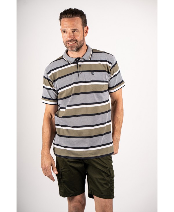 Men's polo shirt with black green and white stripes SHORT SLEEVE POLO 