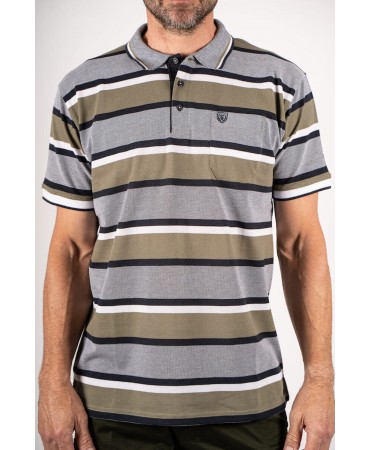 Men's polo shirt with black green and white stripes