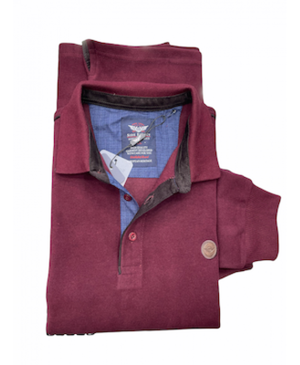 Side Effect Polo Button Blouse with Long Sleeve in Burgundy Color with Blue Finish