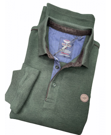 Side Effect Polo Button Blouse with Long Sleeve in Green Base with Blue Finish