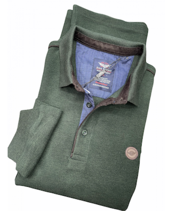 Side Effect Polo Button Blouse with Long Sleeve in Green Base with Blue Finish POLO BUTTON LONG SLEEVE