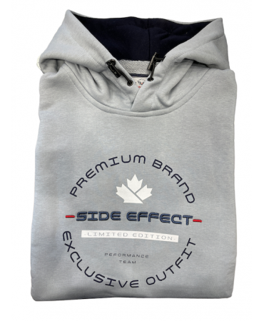 Side effect hooded sweatshirt in light gray with a print and embroidery in the center