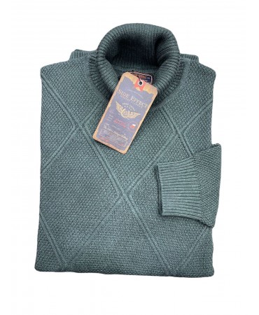 Side Effect Zivago Knitted Cotton Blouse in Green Color with Embossed Rhombus in Same Color