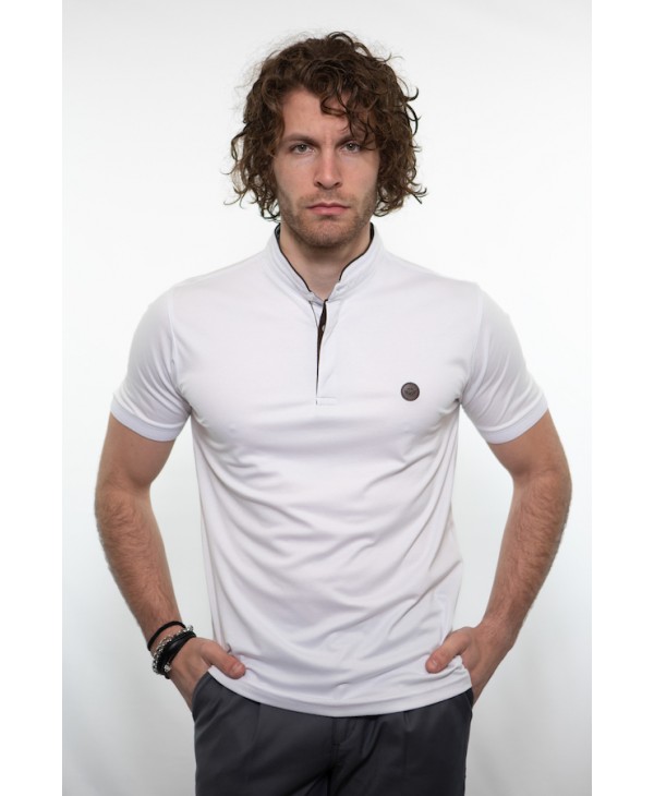Men's t-shirt summer mao collar white with black trim SHORT SLEEVE POLO 