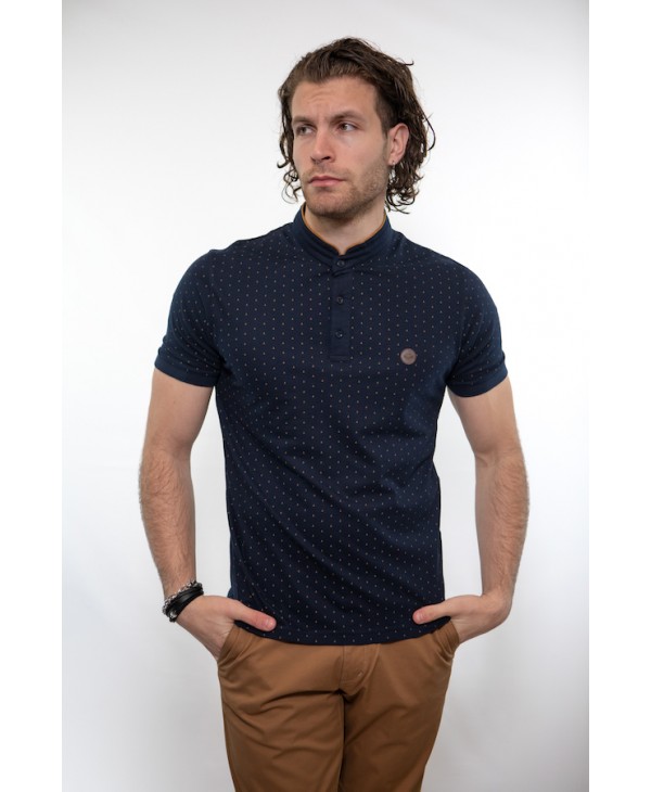 Side Effect men's t-shirt on a blue base with a small design in brown SHORT SLEEVE POLO 