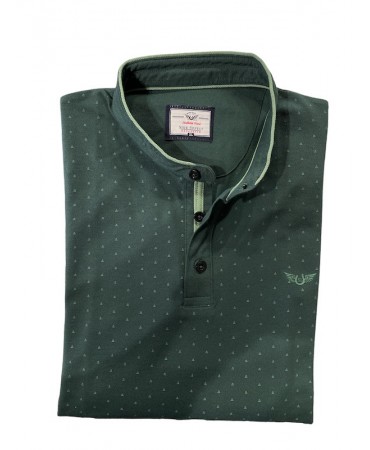 Men's t-shirt with Mao collar in green color with a small design in light green and a special stripe on the lapel
