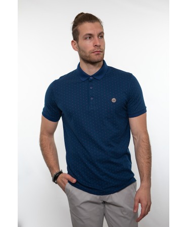Side Effect men's polo shirt in a light blue base with a brown small design